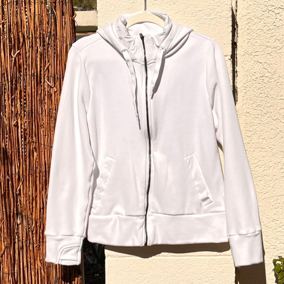 90 Degrees By Reflex Tops - Womens XL White Full Zip Athletic Hoodie Plush Lined Stretch Jacket Thumbholes